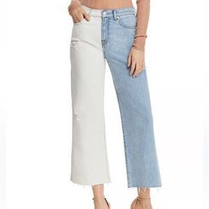 7FAM Two-Toned Alexa Cropped Wide Leg Jeans